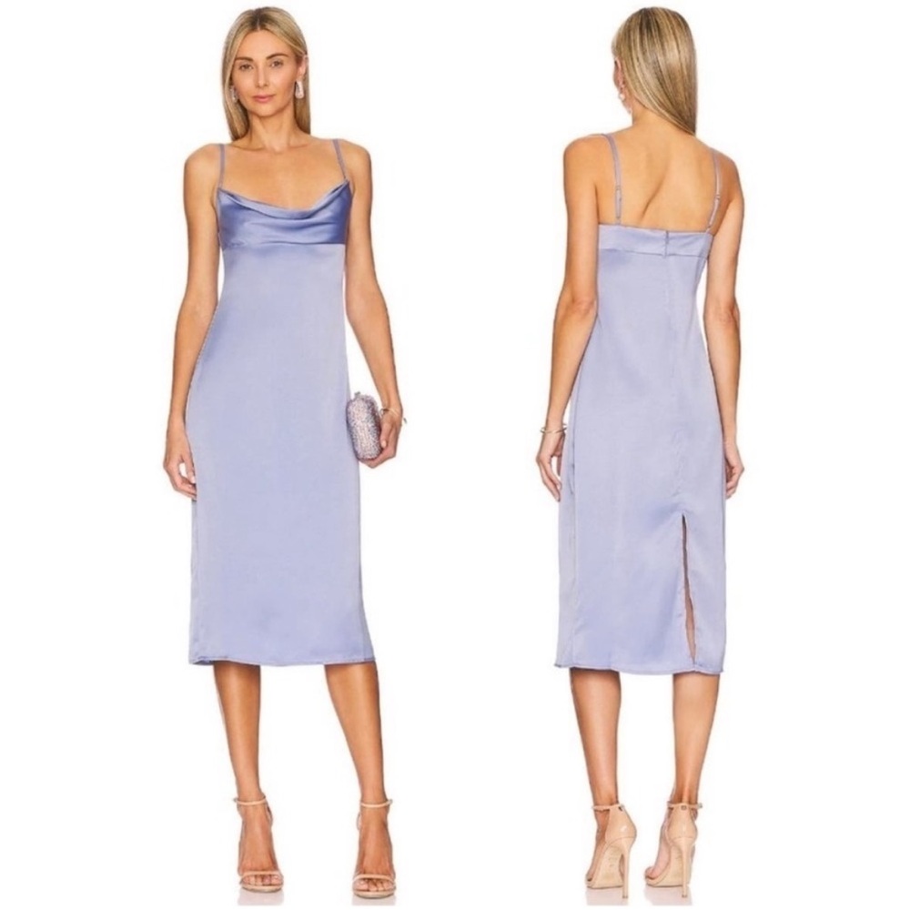 WeWoreWhat Cowl MIDI Sleeveless Satin Charmeuse Slate Blue Dress 0